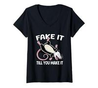 Femme Dead Opossum Faking Death Possum Fake it Until You Make it T-Shirt avec Col en V