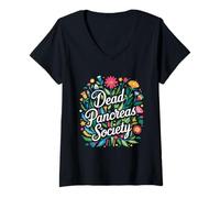 Femme Dead Pancreas Society Floral Type 1 Sensibilisation au diabète T1D T-Shirt avec Col en V