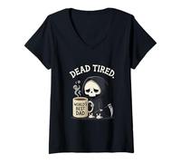 Femme Dead Tired Worlds Best Dad Fatherhood Citation T-Shirt avec Col en V