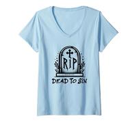 Femme Dead to Sin - Romans 6:11 Christian Faith Graffiti T-Shirt avec Col en V