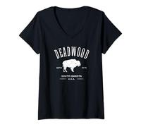 Femme Deadwood South Dakota USA Distressed Bison Souvenir T-Shirt avec Col en V