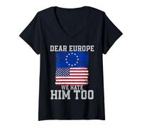 Femme Dear Europe We Hate Him Too Drapeau vintage T-Shirt avec Col en V