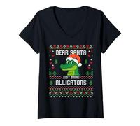 Femme Dear Santa Alligator Ugly Xmas Pull Christmas Gator Christmas Gator T-Shirt avec Col en V