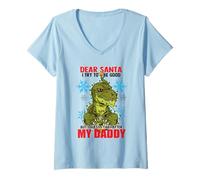 Femme Dear Santa I Tried to be Good But I Take After My Daddy T-Shirt avec Col en V