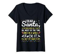 Femme Dear Santa, I’ve Been Good All Year for Christmas T-Shirt avec Col en V