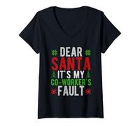 Femme Dear Santa It's My CO-Worker's Fault Funny Christmas Outfit T-Shirt avec Col en V