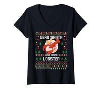 Femme Dear Santa Lobster Pull de Noël Moche Fruits de mer T-Shirt avec Col en V