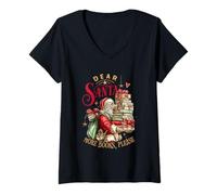 Femme Dear Santa More Books Please Christmas T-Shirt avec Col en V
