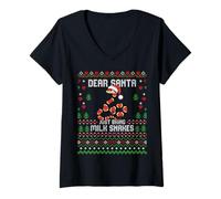 Femme Dear Santa Pull de Noël Moche Serpent de Lait Rouge T-Shirt avec Col en V