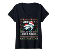 Femme Dear Santa Whale Shark Pull de Noël Moche T-Shirt avec Col en V