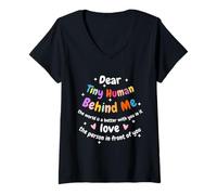 Femme Dear Tiny Human Behind Me Positive Teacher Appreciation T-Shirt avec Col en V