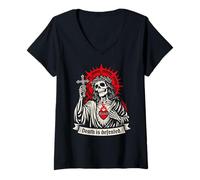 Femme Death is Defeated Dark Christian Gothic Squelette Faith Goth T-Shirt avec Col en V