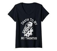 Femme Death to My Twenties Funny R.I.P 20s, 30th Birthday Squelette T-Shirt avec Col en V