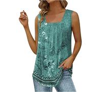 Femme DéBardeurs Col Carré Camisole D'éTé Grande Taille sans Manches Chic ÉLéGant Tank Tops Casual LâChe Impression Amples Plissé Hauts Top T-Shirt
