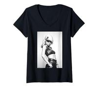 Femme Debbie Harry Blondie Parallel Lines Era par Allan Ballard T-Shirt avec Col en V