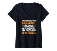 Femme Debout sur Ses Promesses Foi Chrétienne Design T-Shirt avec Col en V