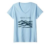 Femme Debussy La Mer Minimaliste Wave Design T-Shirt avec Col en V