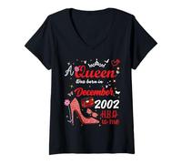 Femme Décembre 2002 Anniversaire This Queen Was Born in December 2002 T-Shirt avec Col en V