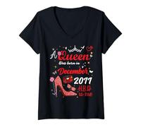 Femme Décembre 2011 Anniversaire This Queen Was Born in December 2011 T-Shirt avec Col en V