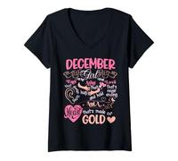 Femme Décembre Fille Coeur Anniversaire Mois Femmes Kind Loving Funny T-Shirt avec Col en V