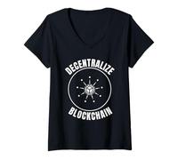 Femme Décentraliser la Technologie de réseau de cryptographie Blockchain T-Shirt avec Col en V