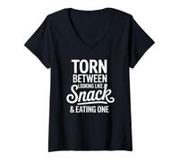 Femme Déchiré entre ressembler à une collation et en manger une T-Shirt avec Col en V