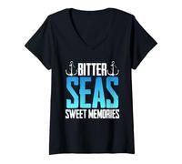 Femme Deckhand Sailor Deckie Bitter Seas Sweet Memories T-Shirt avec Col en V