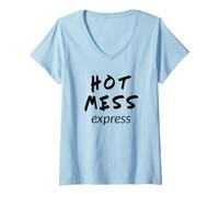 Femme Déclaration Amusante de Conscience de soi Hot Mess Express T-Shirt avec Col en V