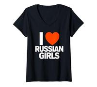 Femme Déclaration Amusante « I Love Russian Girls » T-Shirt avec Col en V
