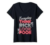 Femme Déclaration Amusante pour Tous Les Jours, Pensez Riche, Look pauvre, léopard, Femmes et Hommes T-Shirt avec Col en V