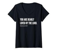 Femme Déclaration de citation avec verset de la Bible « You are Dearly Loved by the Lord » T-Shirt avec Col en V