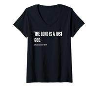 Femme Déclaration de citation du verset de la Bible The Lord is a Just God T-Shirt avec Col en V