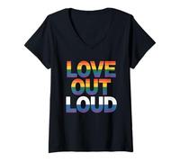 Femme Déclaration de fierté Colorful Love Out Loud T-Shirt avec Col en V