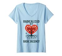 Femme Déclaration de Radicalized by Basic Decency Heart Tree T-Shirt avec Col en V