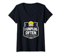 Femme Déclaration d'état d'esprit du minimalisme numérique : I Unplug Often T-Shirt avec Col en V