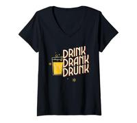Femme Déclaration drôle de fête « Drink Drank Drunk Drunk T-Shirt avec Col en V