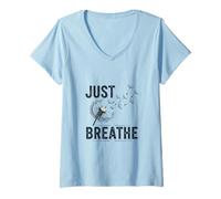 Femme Déclaration du Slogan « Just Breathe Dandelion Inspiration » T-Shirt avec Col en V