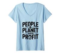 Femme Déclaration écologique People and Planet Over Profit T-Shirt avec Col en V