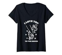 Femme Déclaration « I Love You to The Bones » T-Shirt avec Col en V