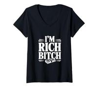 Femme Déclaration I'm Rich Bitch pour Les Amateurs d'attitude Riche T-Shirt avec Col en V