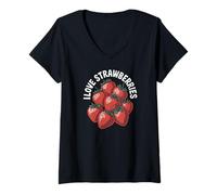 Femme Déclaration passionnée d'I Love Strawberries Berry T-Shirt avec Col en V