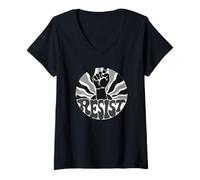 Femme Déclaration politique anti-Trump Résiste au poing au coucher du soleil rétro T-Shirt avec Col en V