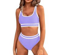 Femme Décolleté en U Bikini Deux Pièces Ensemble de Texturé Taille Haute Maillots de Bain de Plage Sportifs Coupe ajustée de Couleur vive de Chic XYCzi XL