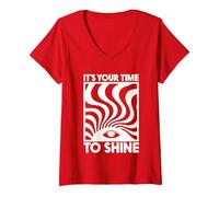 Femme Décontracté pour Les Femmes, C'est Votre Moment de Briller T-Shirt avec Col en V, Rouge, S