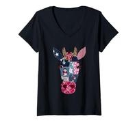 Femme Décoration de Noël Festive en Forme de tête de Vache T-Shirt avec Col en V