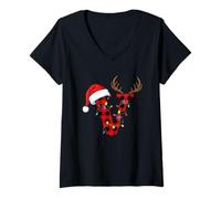 Femme Décoration de Noël Lettre V Buffalo Plaid T-Shirt avec Col en V