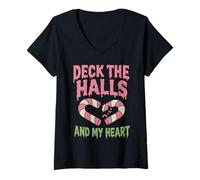 Femme Décoration de Noël Merry Emo The Halls and My Heart Sad Gothic T-Shirt avec Col en V