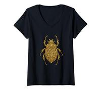 Femme Décoration Scarabée Egypte T-Shirt avec Col en V