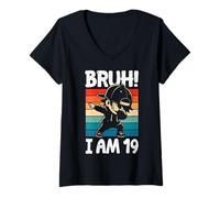 Femme Décorations d'anniversaire Bruh I Am 19 Year Old Dabbing Boy T-Shirt avec Col en V