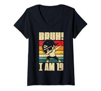 Femme Décorations d'anniversaire Bruh I Am 19 Year Old Dabbing Boy T-Shirt avec Col en V